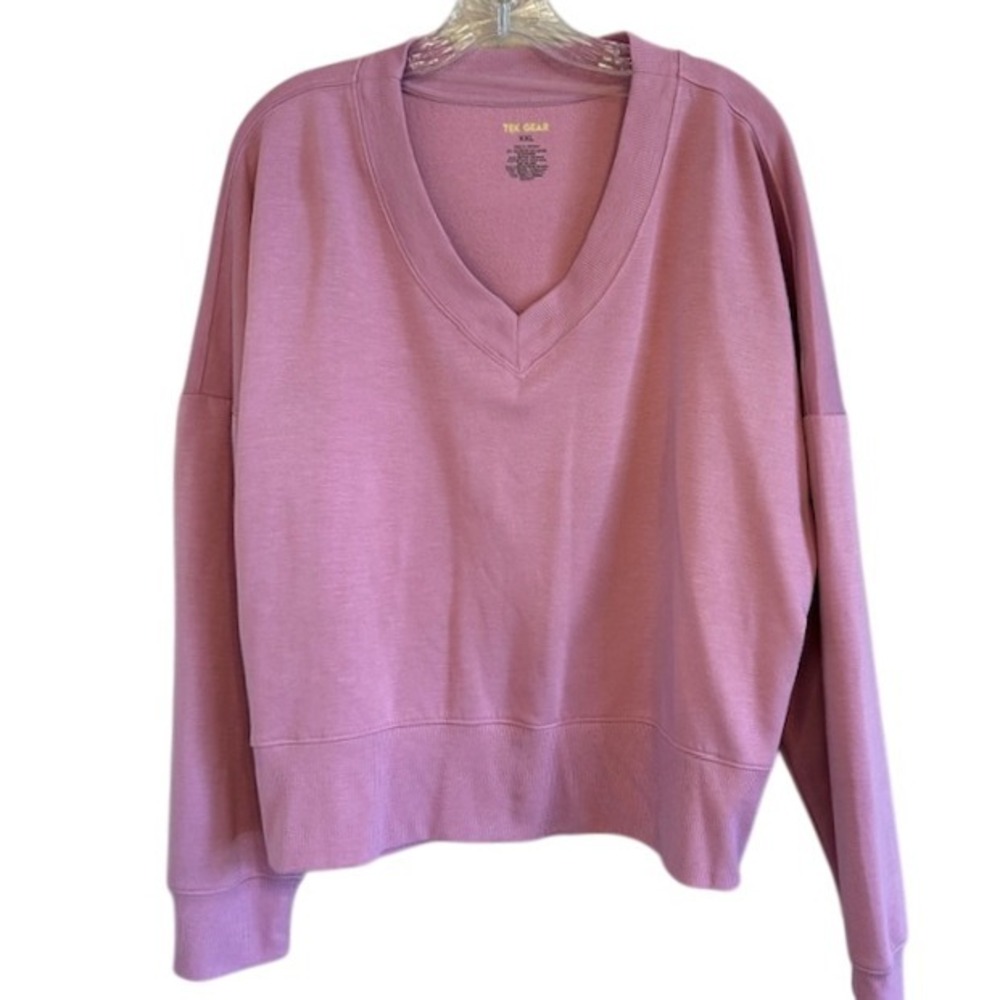 Tek Gear Women's Mauve Pink V-neck Active Crop Sweatshirt Pullover Size XXL